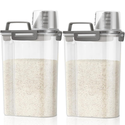 TBMax Rice Container Cereal Storage Container 2 Pack 5 Lbs, Kitchen Pantry Dry Food Storage Holder with Easy-Pouring Spout & Handy Cup, Small Pet Dog Cat Food Dispenser for Daily Feeding -Grey
