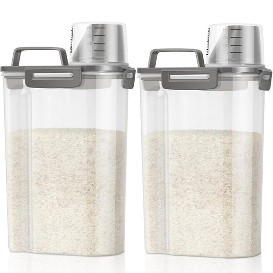 TBMax Rice Container Cereal Storage Container 2 Pack 5 Lbs, Kitchen Pantry Dry Food Storage Holder with Easy-Pouring Spout & Handy Cup, Small Pet Dog Cat Food Dispenser for Daily Feeding -Grey