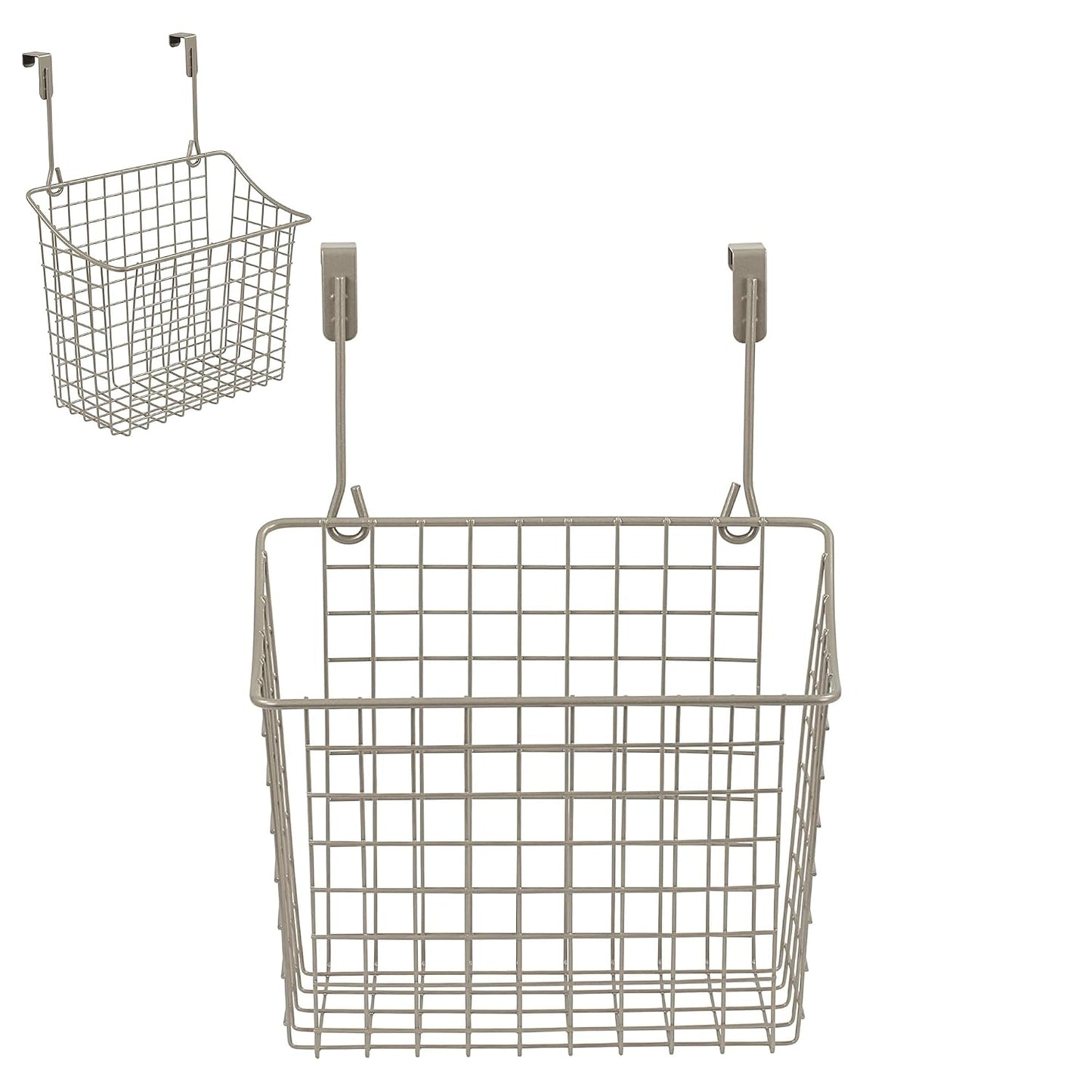 Spectrum Hanging Baskets for Organizing (Large, Satin Nickel) - Grid Over the Cabinet Wire Basket for Kitchen or Bathroom - Door Hanging Storage Organizer for Cleaning Supplies, Washcloths, & Towels