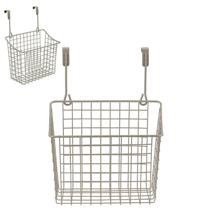 Spectrum Hanging Baskets for Organizing (Large, Satin Nickel) - Grid Over the Cabinet Wire Basket for Kitchen or Bathroom - Door Hanging Storage Organizer for Cleaning Supplies, Washcloths, & Towels