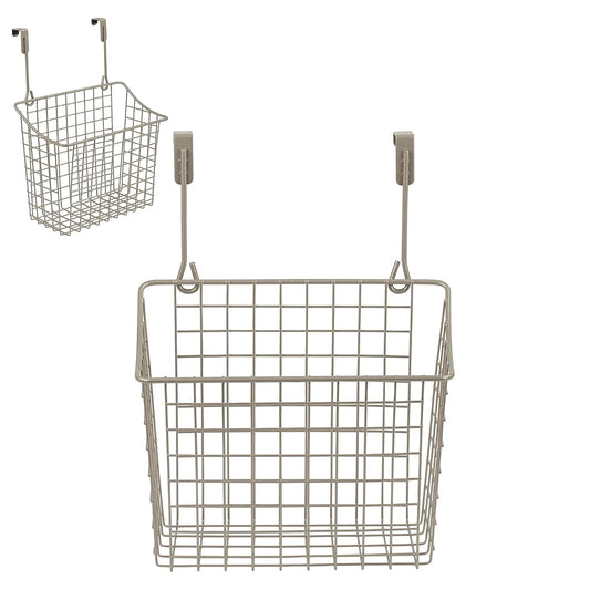 Spectrum Hanging Baskets for Organizing (Large, Satin Nickel) - Grid Over the Cabinet Wire Basket for Kitchen or Bathroom - Door Hanging Storage Organizer for Cleaning Supplies, Washcloths, & Towels