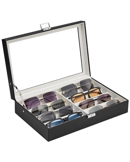 ProCase 8/16 Slots Sunglasses Organizer Box with Clear Glass Lid & Lock, PU Glasses Storage Display Case with Tilted Dividers