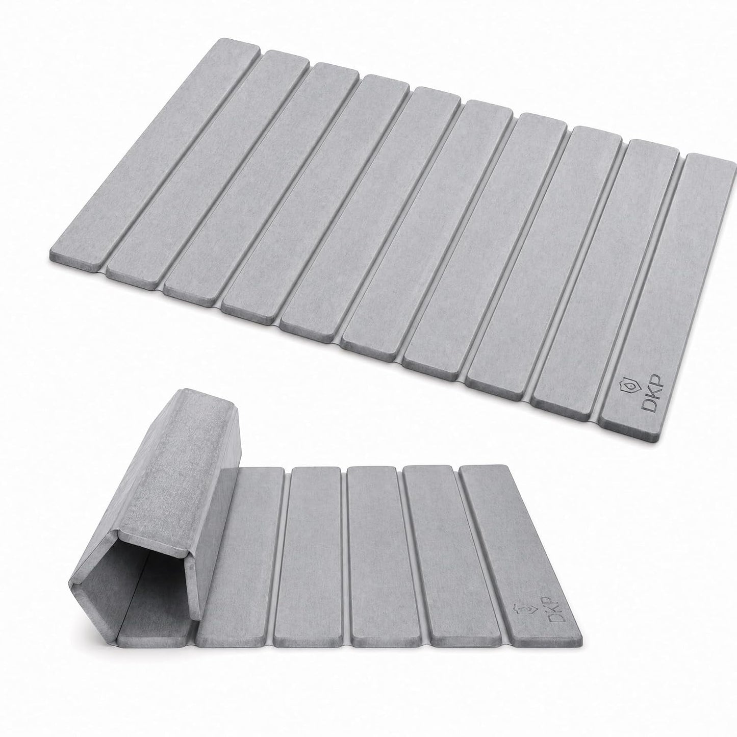Foldable Stone Bath Mat 23.6” x 15.3” – Diatomaceous Earth Shower Mat, Super Absorbent Quick Drying, Non-Slip Diatomite Bathroom Mat for Floor, Dish Drying Mat for Kitchen, Light Grey