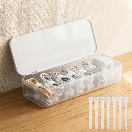 Cable Organizer Storage Box with Lid, 7 Wire Ties,... (Plastic)