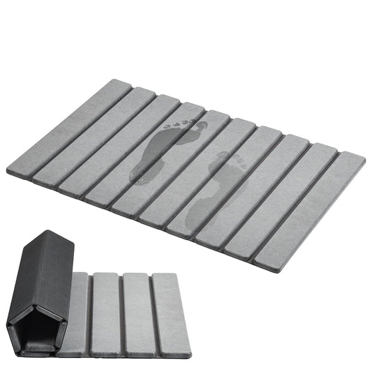 Foldable Stone Bath Mat, Diatomaceous, 23.6"x15.5"... (Grey | Diatomite)