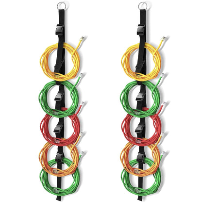 2 Pcs Extension Cord Organizers and Storage Garage Extension Cord Holder with 5 Slots Organizer Black Cord Organizer Straps for Vertical Space Cable Hose Rope String Lights