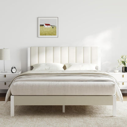 Novilla Full Bed Frame with Piano Keys Headboard and Footboard, Metal Platform Bed Frames Full Size, No Box Spring Needed, Easy Assembly, Steel Slats Support, Velvet White