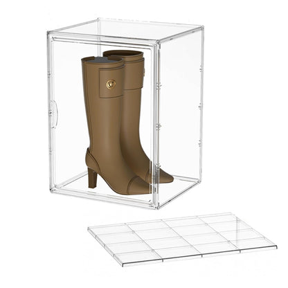 Attelite XXX-Large Acrylic Display Case Boot Shoe Storage Boxes | Boot Display Case With An Adjustable Divider, Clear Shoe Organizer for Sneakers 2 Tiers ,Tool-free Assembly,Magnetic Door