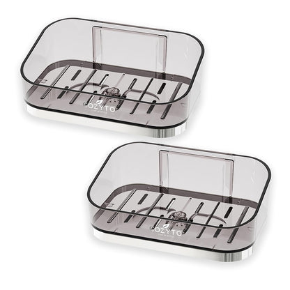 COZYTO DripLux S2 - Magnetic Soap Holder Wall Mount 2-Pack Fast-Draining Adhesive Soap Dish for Bathroom Shower & Kitchen PET Plastic Smoky Quartz & Rose Gold/Platinum Trim (Smoky Quartz & Platinum)