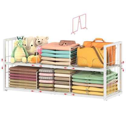 Hongtamoya Stackable Closet Storage Shelf with Adjustable Divider | Closet Organizer and Storage Container for Clothe, Jean Pant Shirt Sweater Purse Shoe, Use in Bedroom RV Closet System, White