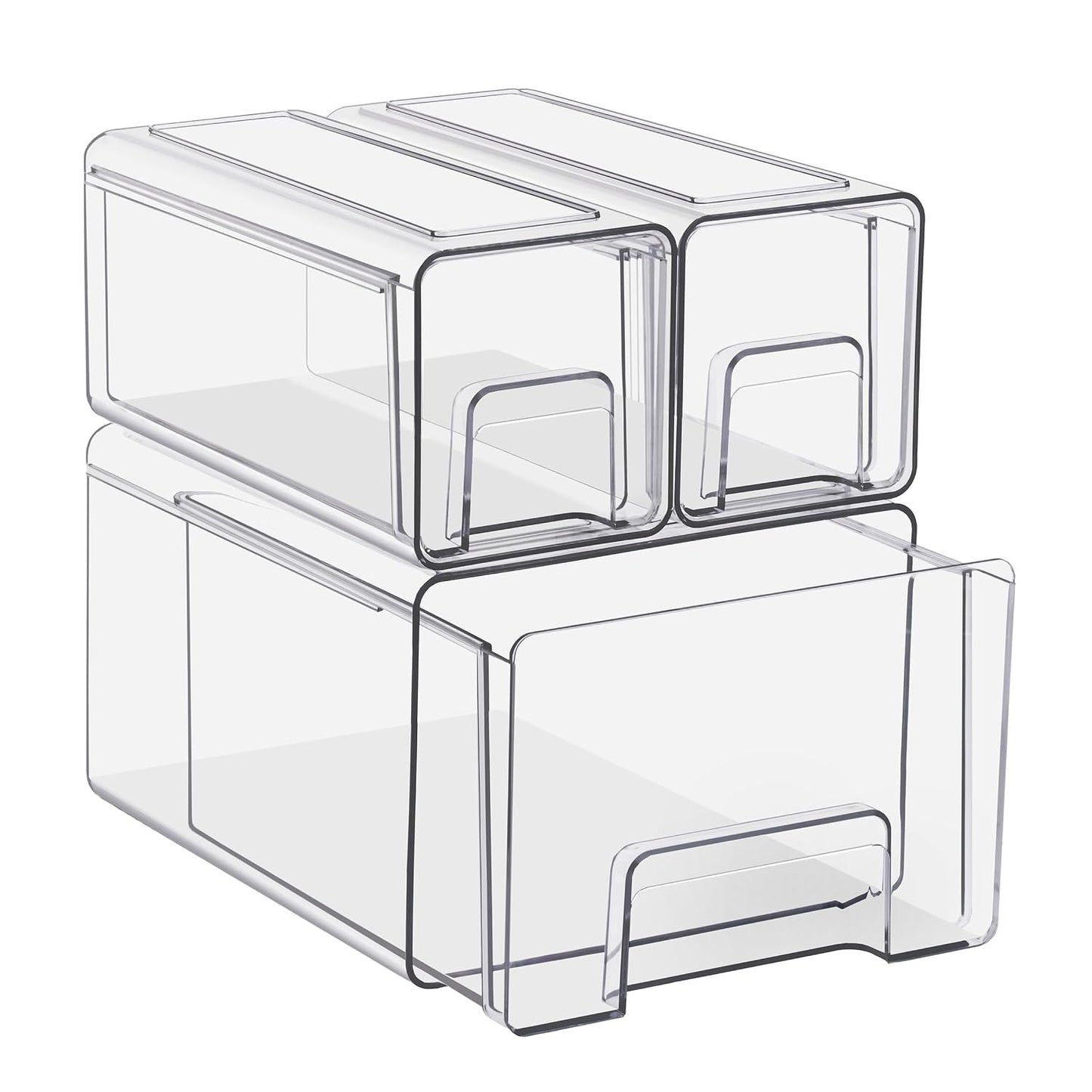Sorbus 1 Large & 2 Small Clear Stackable Storage Drawers, Plastic Organizer Bins with Handles, Pull-Out Stackable Drawers for Bathroom Closet, Medicine, Cabinet, Pantry Storage, Baby Bottle Organizer