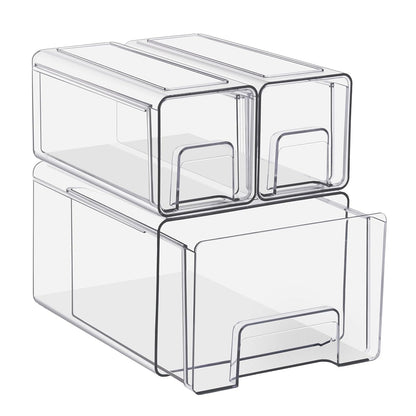 Sorbus 1 Large & 2 Small Clear Stackable Storage Drawers, Plastic Organizer Bins with Handles, Pull-Out Stackable Drawers for Bathroom Closet, Medicine, Cabinet, Pantry Storage, Baby Bottle Organizer