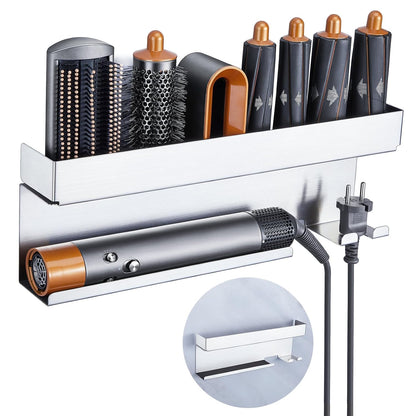Storage Hair Dryer Holder for Curling Iron Wands Accessories, Hair Straightener Holder, Wall Mount Hair Tool Organizer for Styler Attachments, Curling Iron Holder Organizer for Bathroom, Silver