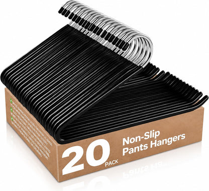 Open Ended Pants Hangers, 20 Pack Non Slip Metal Trouser Hangers, Space Saving Rubber Coated Hangers for Jeans, Slacks, Skirts, Black