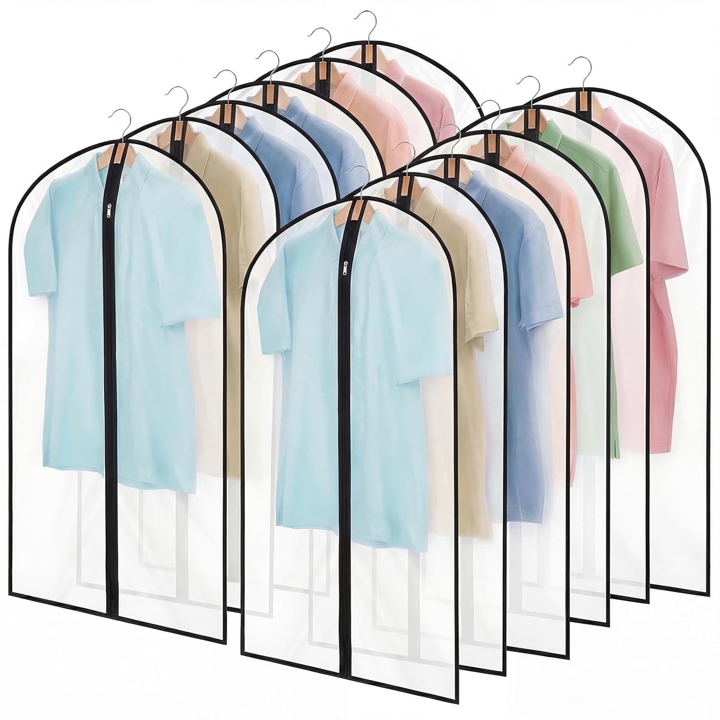 12 Pack Peva Garment Bags 24 x 40 In, Translucent Clothes Covers | Waterproof, Dustproof Peva, Reusable, For Suits, Shirts, Coats, Home Or Travel Use