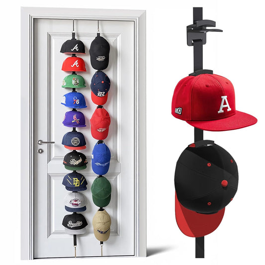Hat Rack for Door - Two-Way Hanging Caps with Display Hooks and Hanger, Hat Organizer for Baseball Caps, Over the Door Hat Storage Organizer for Bedroom, Entrance or Garage Doors - 2 Packs