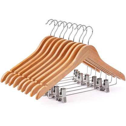 Wooden Hangers with Clips 12 PCS Pants Hangers with Clips,Smooth Solid Wooden Pants Hanger,360 Swivel Hooks & Adjustable Clips,for Jeans,Skirt,Suit,Shorts,Scarf