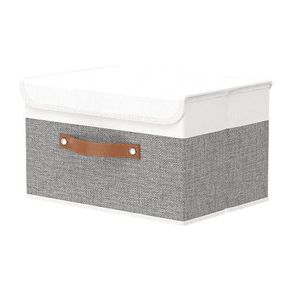 OUTBROS Large Foldable Storage Bins, 13x9.1x7.9 inch (White/Grey, 1-Pack) | Linen Fabric Box with Lid, Organiser for Shelves, Cubes For Towels, Clothes
