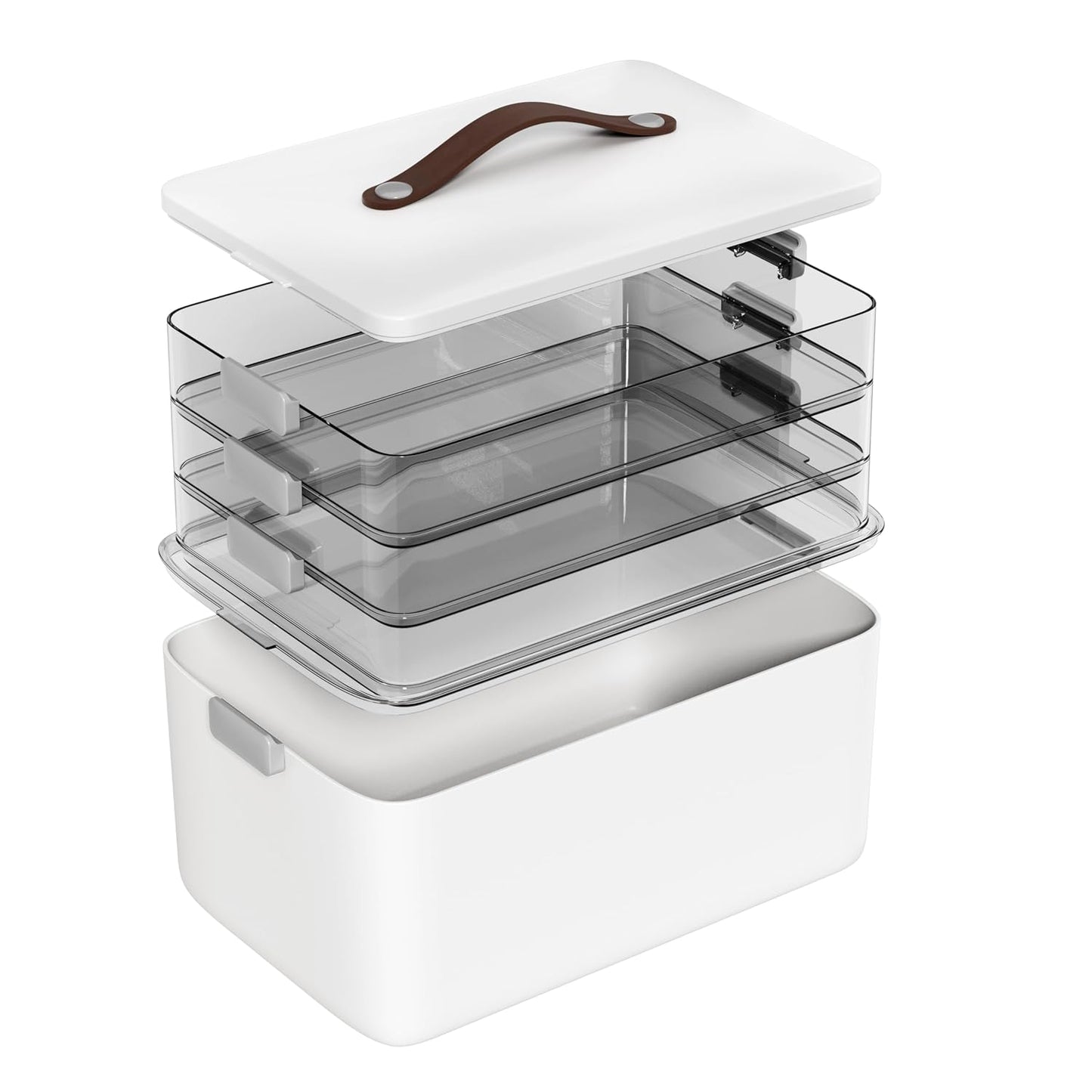 MOPALL Craft Medicine Cabinet Organizers Storage Box for Art Supply Sewing | 4-Tier Mega Capacity, Portable Latch Bin with Lid, Leather Handle, Space-Saving, for Home Office, Pill Bottle, First Aid