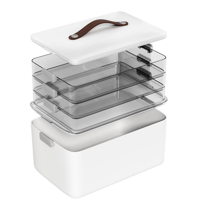 MOPALL Craft Medicine Cabinet Organizers Storage Box for Art Supply Sewing | 4-Tier Mega Capacity, Portable Latch Bin with Lid, Leather Handle, Space-Saving, for Home Office, Pill Bottle, First Aid