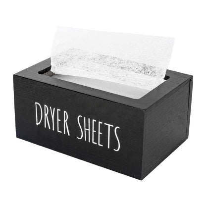 Laundry Dryer Sheet Container Wood Detergent Dispenser Holder, Black | Lightweight，Easy Open, Easy clean, Dryer Balls Dispenser Wood Storage Organization Box for Laundry Room, Bathroom, Kitchen