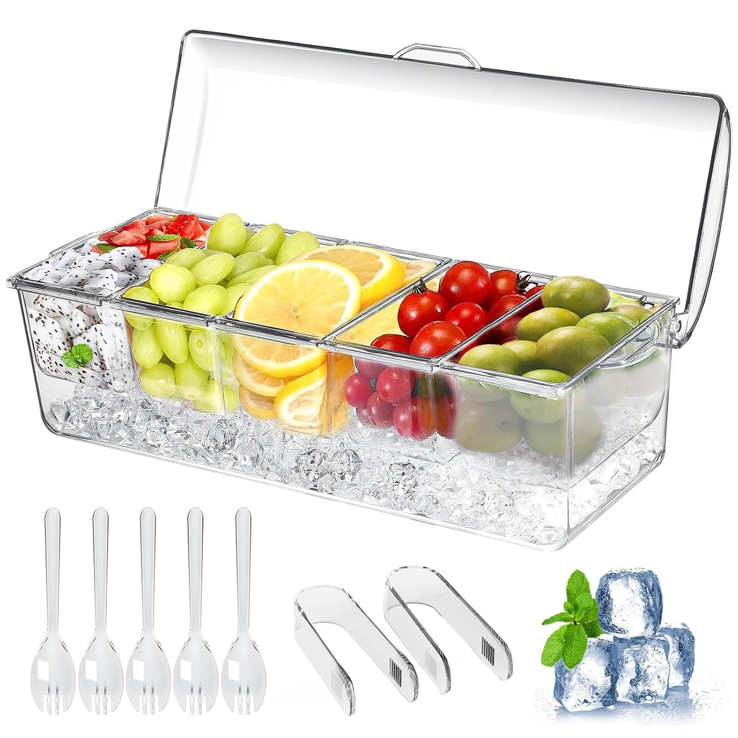 Ice Chilled Condiment Caddy, Condiment Containers with Lids,Serving Tray