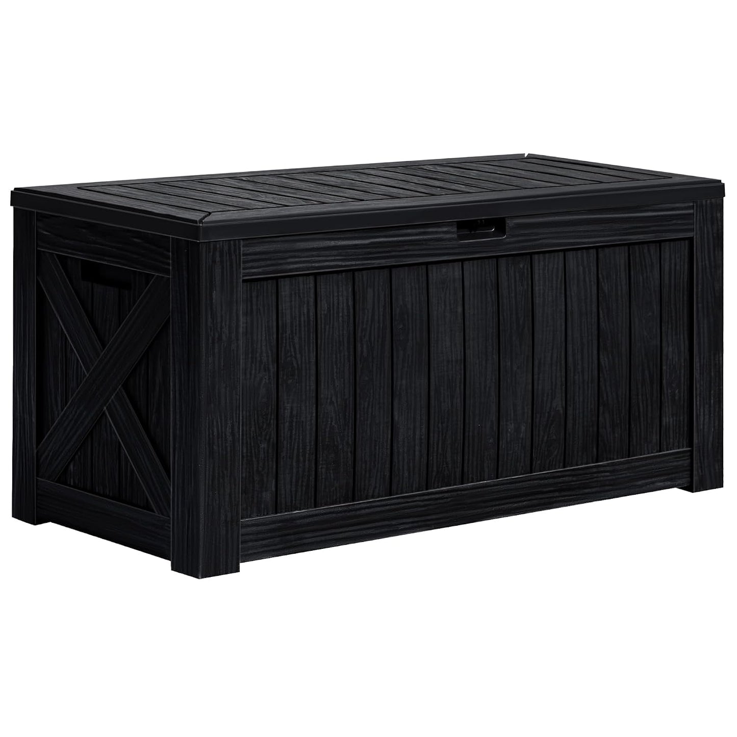 Greesum 120 Gallon Deck Box, Resin Outdoor Storage Container, Black | for Patio Furniture, Garden Tools, Pool Accessories, Weatherproof, Lockable