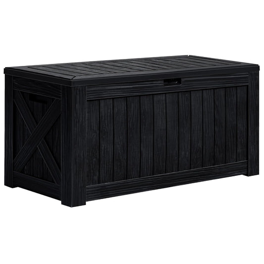 Greesum 120 Gallon Deck Box, Resin Outdoor Storage Container, Black | for Patio Furniture, Garden Tools, Pool Accessories, Weatherproof, Lockable