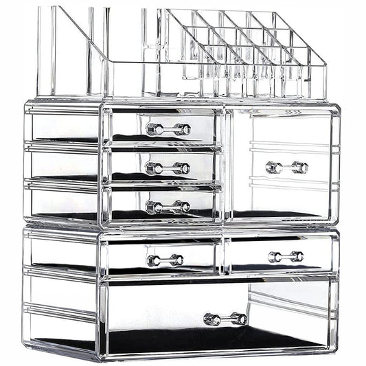Clear Acrylic Makeup Organizer for Vanity,Countertop,Stackable 7 Drawers Bathroom Skincare Organizer with Brush Holder,Large Skin Care Organizer for Jewelry,Beauty Product Lipsticks,Nail Polishes
