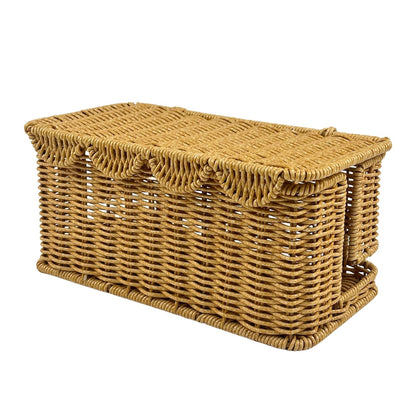 Scalloped Edge Handmade Cable Management Box, Elegant Plastic Rattan Cable Organizer, 2 Open Slots Sturdy Cord Hider Box, Under Desk Cord Organizer for Home TV Wires Computer Router USB Hub Strips