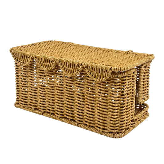 Scalloped Edge Handmade Cable Management Box, Elegant Plastic Rattan Cable Organizer, 2 Open Slots Sturdy Cord Hider Box, Under Desk Cord Organizer for Home TV Wires Computer Router USB Hub Strips