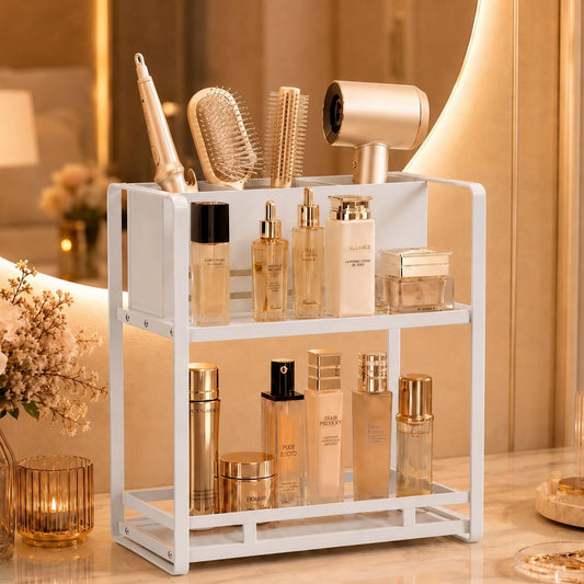Bathroom Counter Organizer, Metal Vanity Shelf wit... (Marble-white | Steel)