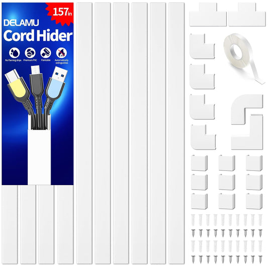 Cord Hider, 157in Wire Covers for Cords on Wall, P... (White)