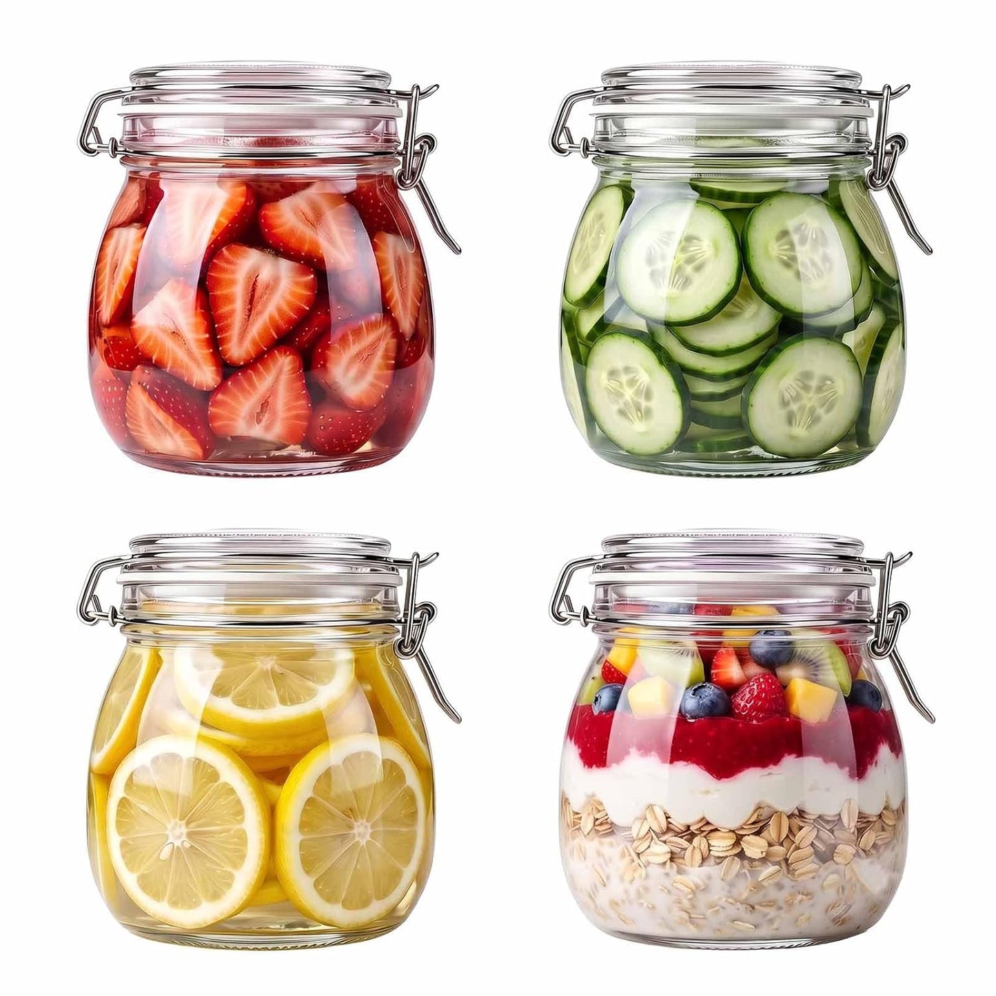 17 oz Glass Jars 4Pack with Airtight Lids,Wide Mou... (Clear | Glass, Silicone)