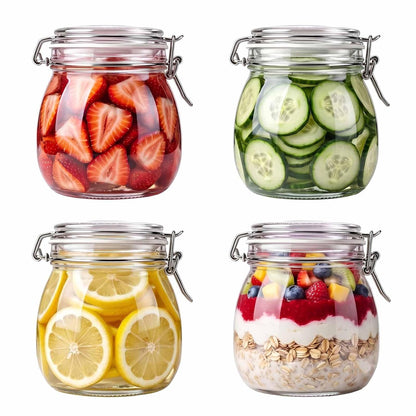 17 oz Glass Jars 4Pack with Airtight Lids,Wide Mou... (Clear | Glass, Silicone)