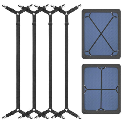 ZHOUBIN Bed Sheet Holder Straps, Adjustable Elastic Crisscross Bed Sheet Fastener Straps Grippers Suspenders for All Bed Sheets, Mattress Covers(2 Set/4Pcs, Black)