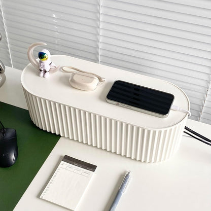 White Cable Management Box with Lid, Large, Plastic | Cable Box Organizer, For Wire, Power Strip, Surge Protector, Extension Cords Hider Cover, For Home Office, Desk and Floor