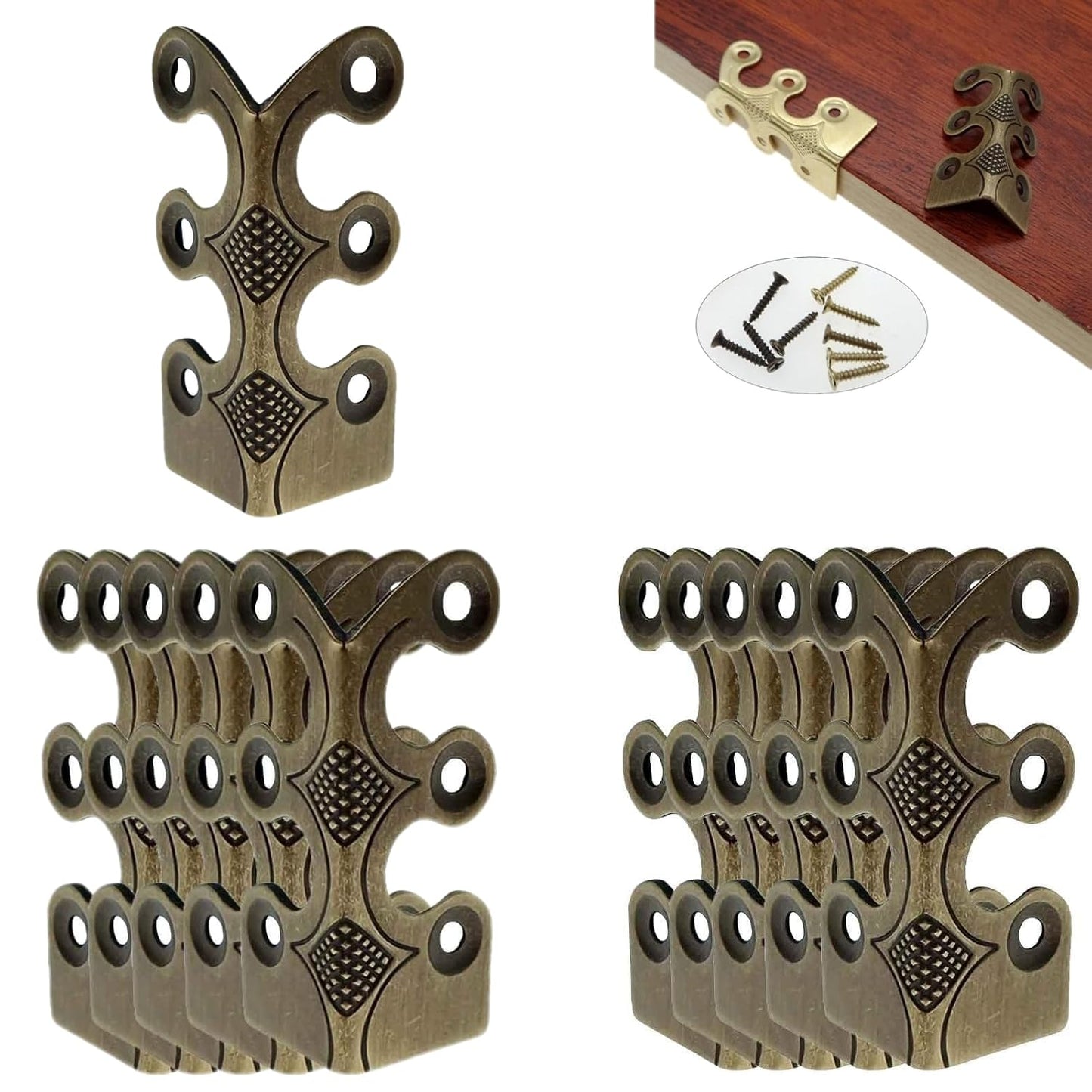 Skirting Board Corner Protectors Solid Brass Baseboard Corner Protectors, Vintage Metal Corner Protector Table Corner Perimeter Cover Safety Bracket with Screws (Bronze*10Pcs)