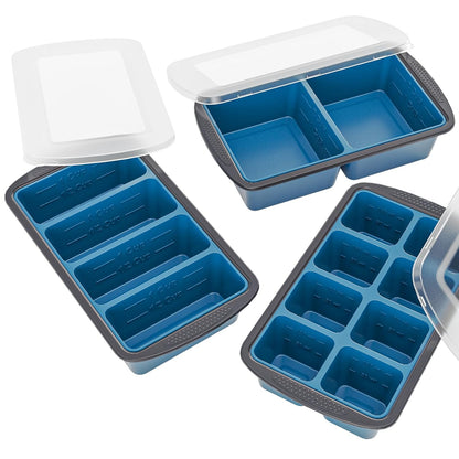GORCI Silicone Soup Freezer Trays with Lids - 3 Pack, ½ cup, 1 cup, and 2 cup - Perfect Portion Control for Broth, Sauce & Meal Prep ，100% Platinum Silicone BPA-Free, Flexible, Dishwasher Safe