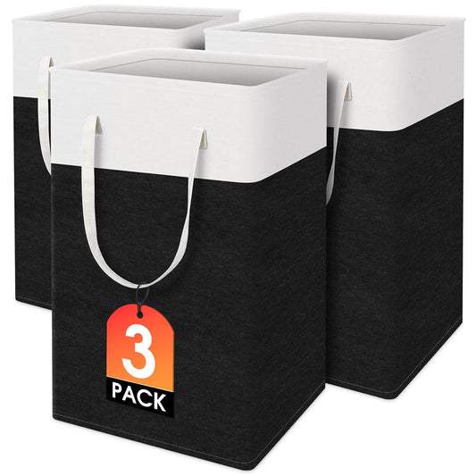 TasticTotes Laundry Basket 3-Pack, Laundry Hamper, 75L-Black | Clothes Laundry Hamper, Collapsible Laundry Basket, Freestanding laundry hamper with Handles for Home or Dorm