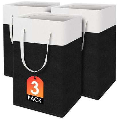 Laundry Basket 3-Pack, Laundry Hamper, 75L-Black | Clothes Laundry Hamper, Collapsible Laundry Basket, Freestanding laundry hamper with Handles, Towel Storage for Home or Dorm