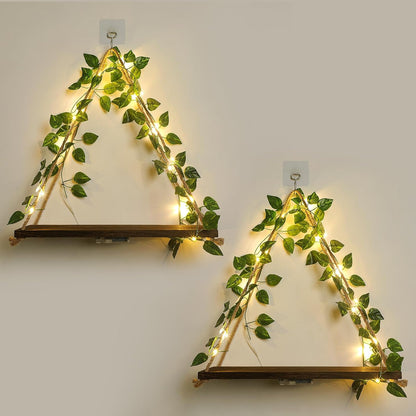 Floating Shelves for Wall,Hanging Shelves,Room Decor,Wall Decor,Boho Decor | Floating Shelves No Drill,Trinket Shelf,Cottage Core Wall Decor,2-Pack Shelf Set Includes Artificial Ivy & LED Lights