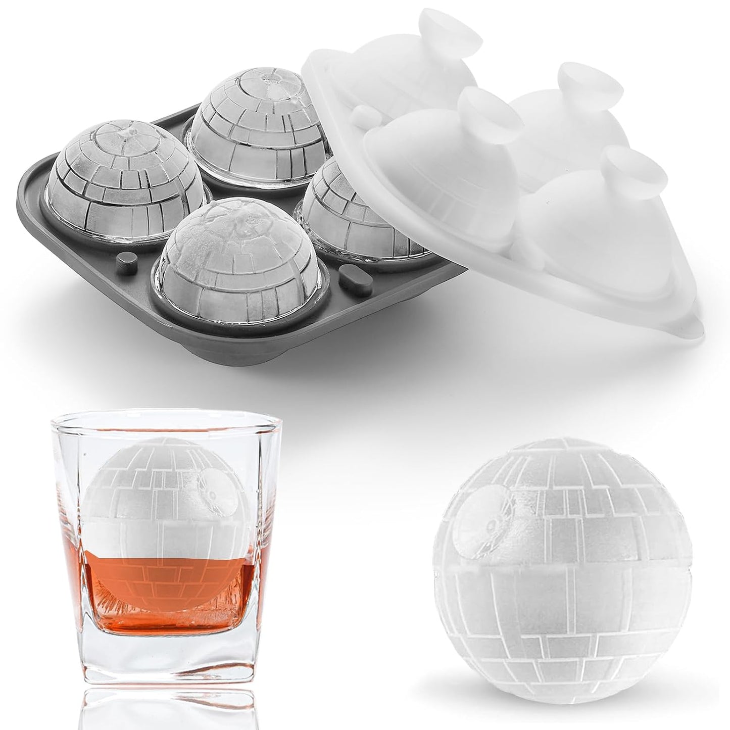 3D Death Star Ice Cube Molds, Large Silicone Fun Shapes Bourbon Gifts for Men Fandom, Whiskey Ice Cube Mold for Cocktails,Brandy, Whiskey Gifts for Men Nerds & Geeks