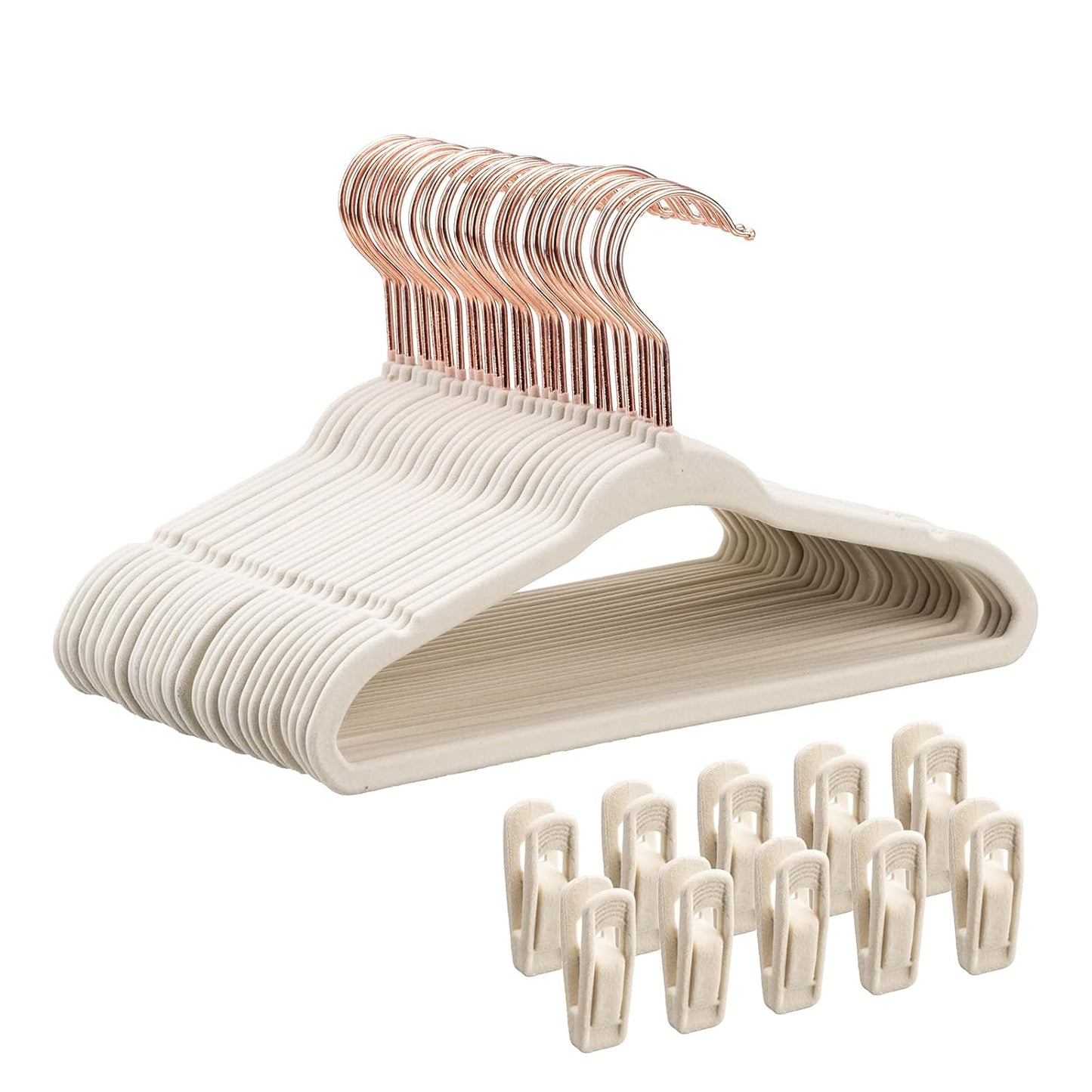 Baby Velvet Hangers 30 Pack - 11 Inch Premium Felt Non Slip Kids Hanger for Infant & Toddler Clothes - 0.2" Slim Space-Saving Baby Felt Hangers for Children's Closet with 10 Clips - Beige