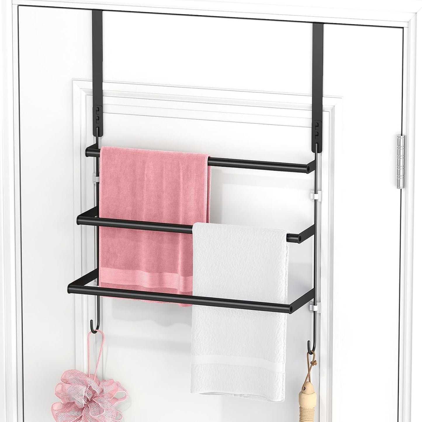 FLE Over The Door Towel Rack, Door Towel Bar, Black | Over Door Design, Stainless Steel Door Towel Rack, Rust-Resistant; Space-Saving for Bathroom, Hangs Bath Towels