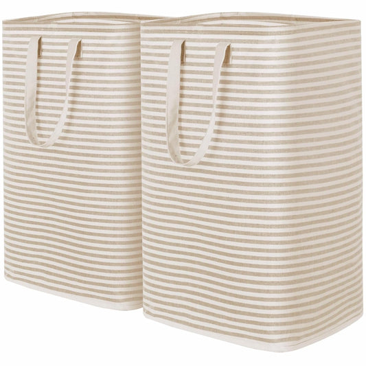 Lifewit 2 Pack Laundry Basket 80L Each, Collapsible Clothes Hamper with Reinforced Handles, Freestanding Waterproof Design for Bedroom and Laundry Room, Beige 160L Total