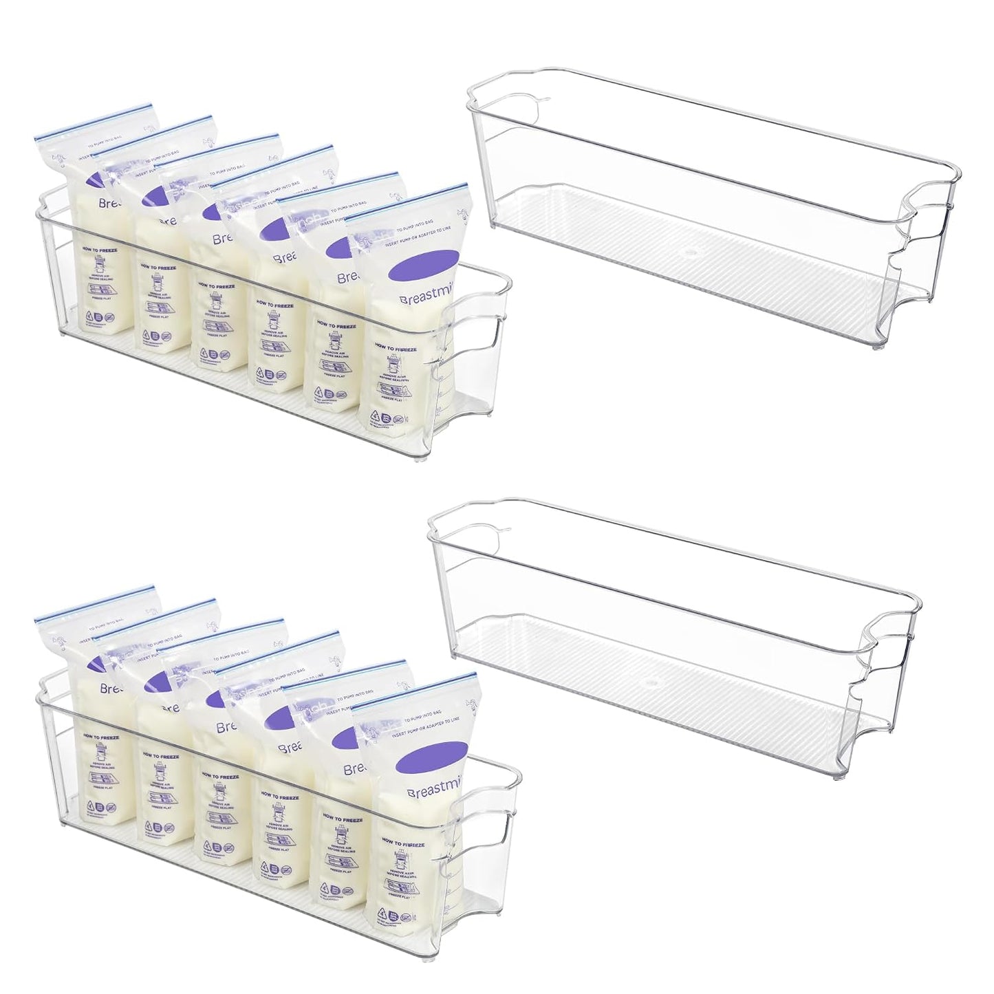 Vtopmart 4Pcs Clear Breastmilk Storage Bags Container in Freezer Fridge | BPA-free Plastic Storage Bins, For Breast Milk Baby Pouches Formula Bottles and Yogurts, In Freezer Fridge and Pantry