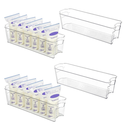 Vtopmart 4Pcs Clear Breastmilk Storage Bags Container in Freezer Fridge | BPA-free Plastic Storage Bins, For Breast Milk Baby Pouches Formula Bottles and Yogurts, In Freezer Fridge and Pantry