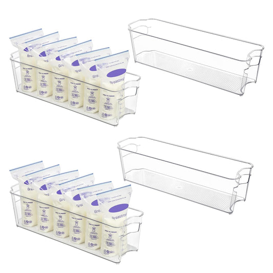 Vtopmart 4Pcs Clear Breastmilk Storage Bags Container in Freezer Fridge | BPA-free Plastic Storage Bins, For Breast Milk Baby Pouches Formula Bottles and Yogurts, In Freezer Fridge and Pantry