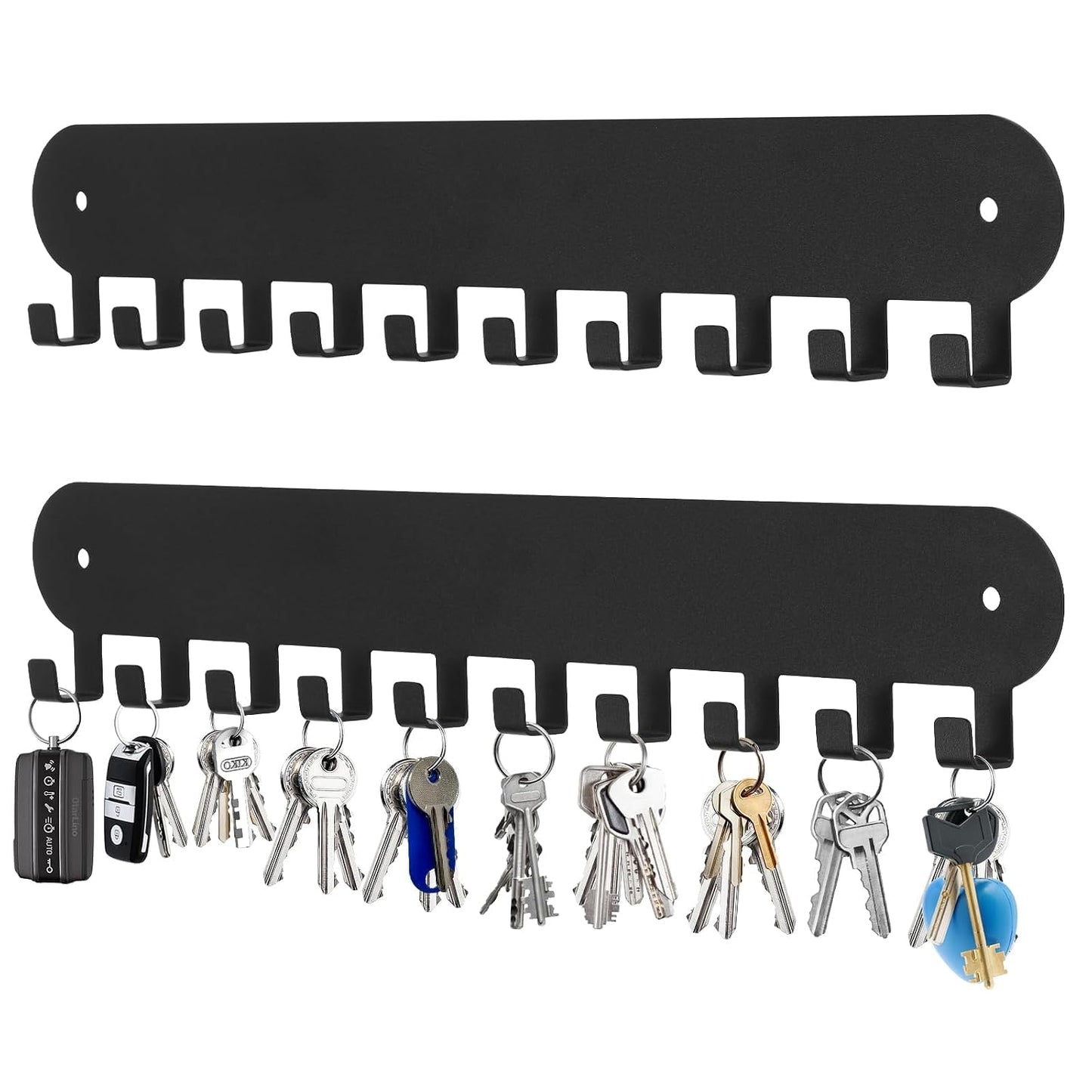 2 Pack Key Holder for Wall, Key Hooks with 10 Hooks, Black | Key Holder Wall Mount Self Adhesive, Key Rack for Wall No Drill for Living Room, Kitchen, Bathroom, Garage